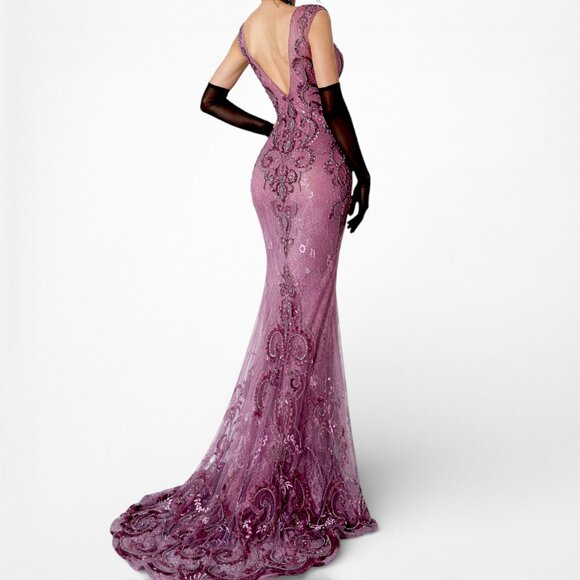 fitted lace wedding dress Lilac Tight Prom Dress With Rhinestone Beading And Scoop Neck